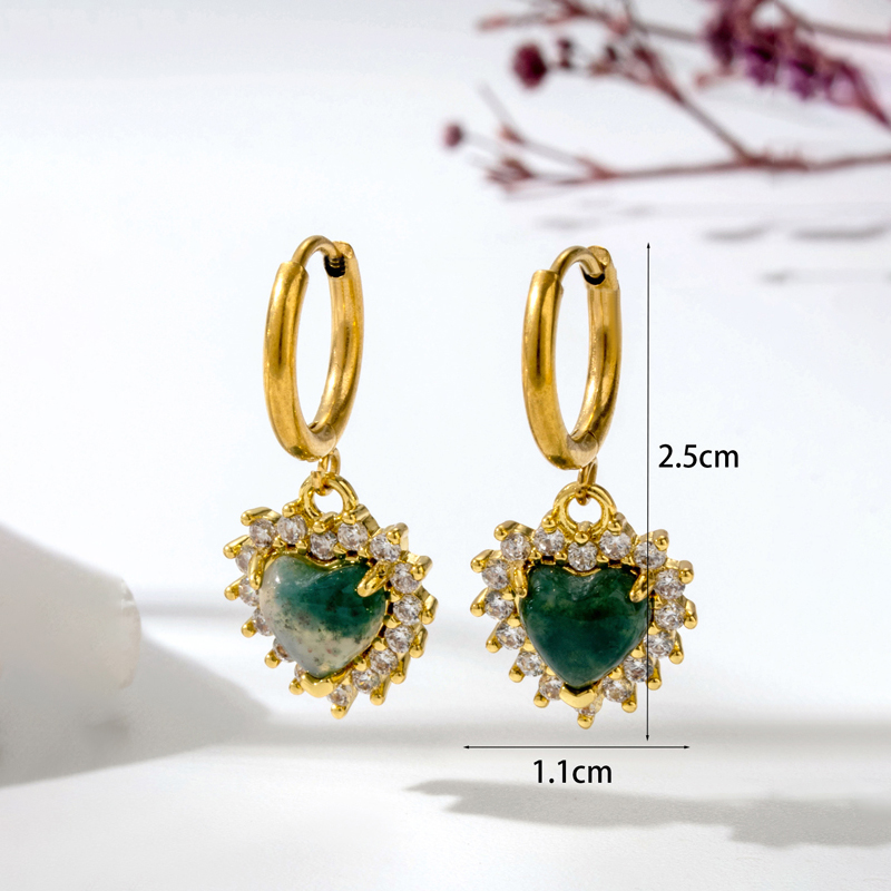1 Pair Vintage Style Geometric Water Droplets Heart Shape Plating Inlay Stainless Steel Copper Natural Stone Drop Earrings display picture 17
