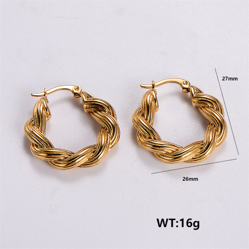1 Pair Retro Roman Style Geometric Plating 304 Stainless Steel 18K Gold Plated Ear Studs display picture 7