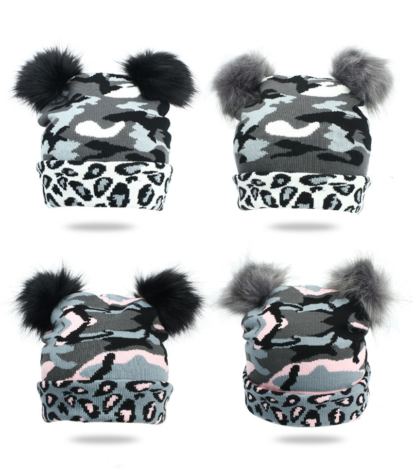 Women's Casual Camouflage Pom Poms Eaveless Wool Cap display picture 7