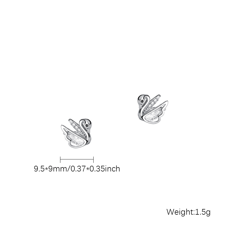 1 Pair Casual Simple Style Swan Plating Inlay Sterling Silver Rhinestones Rose Gold Plated White Gold Plated Ear Studs display picture 2