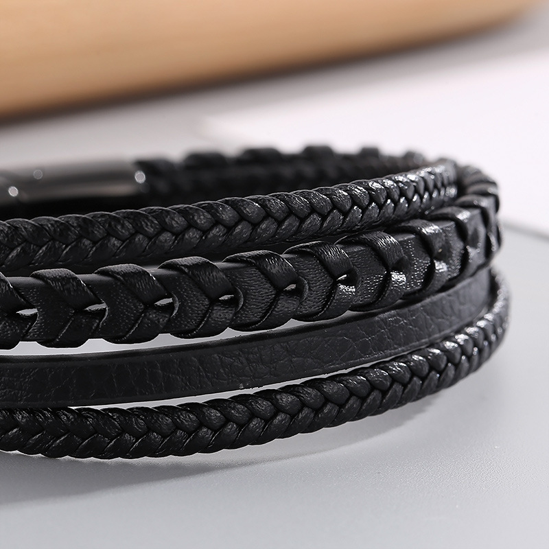 Classic Style Commute Solid Color Pu Leather Braid Men's Bangle display picture 1