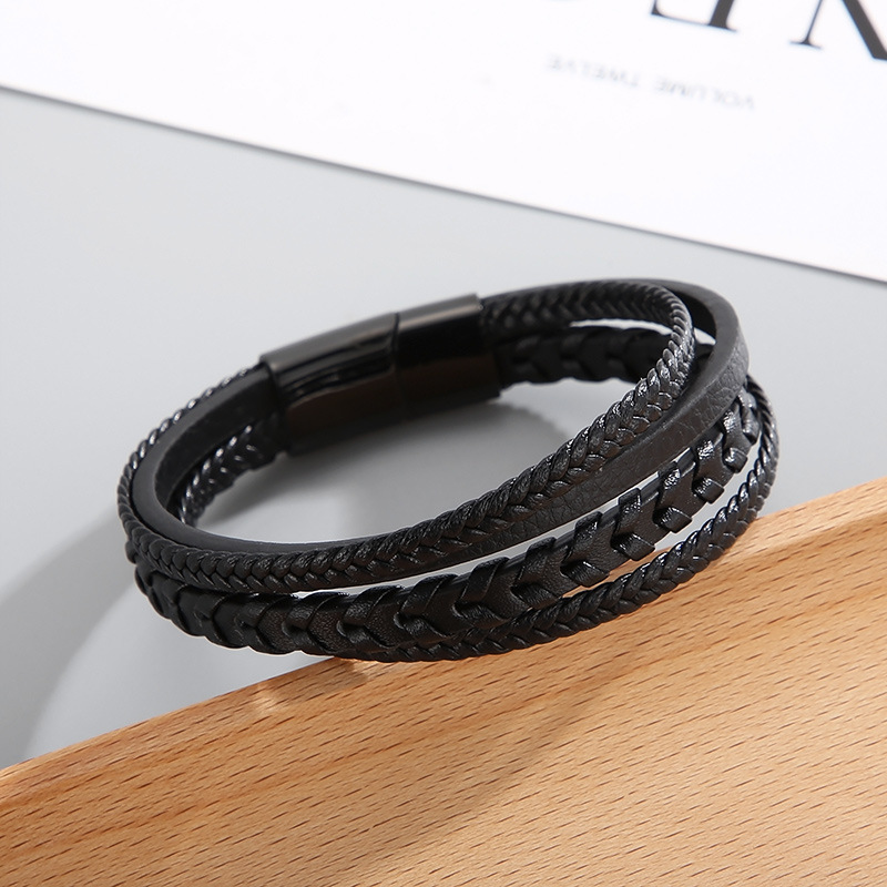Classic Style Commute Solid Color Pu Leather Braid Men's Bangle display picture 4