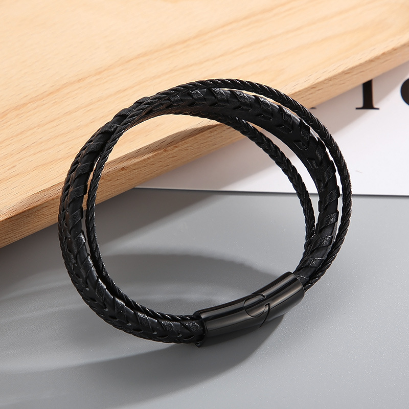Classic Style Commute Solid Color Pu Leather Braid Men's Bangle display picture 5