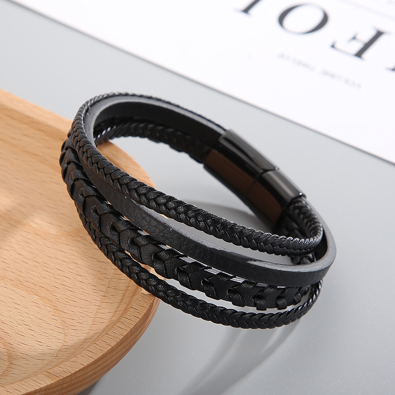 Classic Style Commute Solid Color Pu Leather Braid Men's Bangle display picture 6