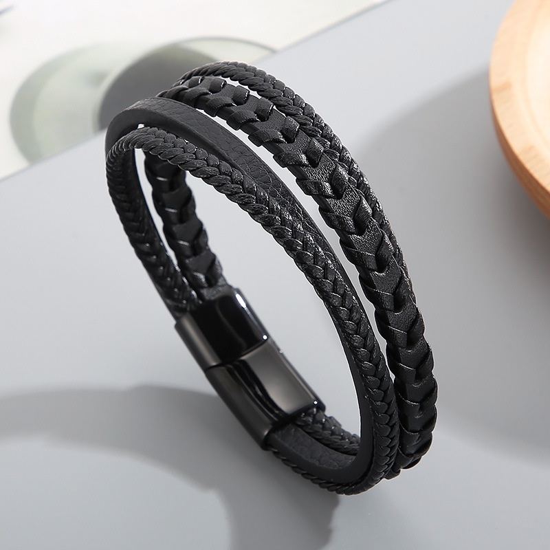Classic Style Commute Solid Color Pu Leather Braid Men's Bangle display picture 7