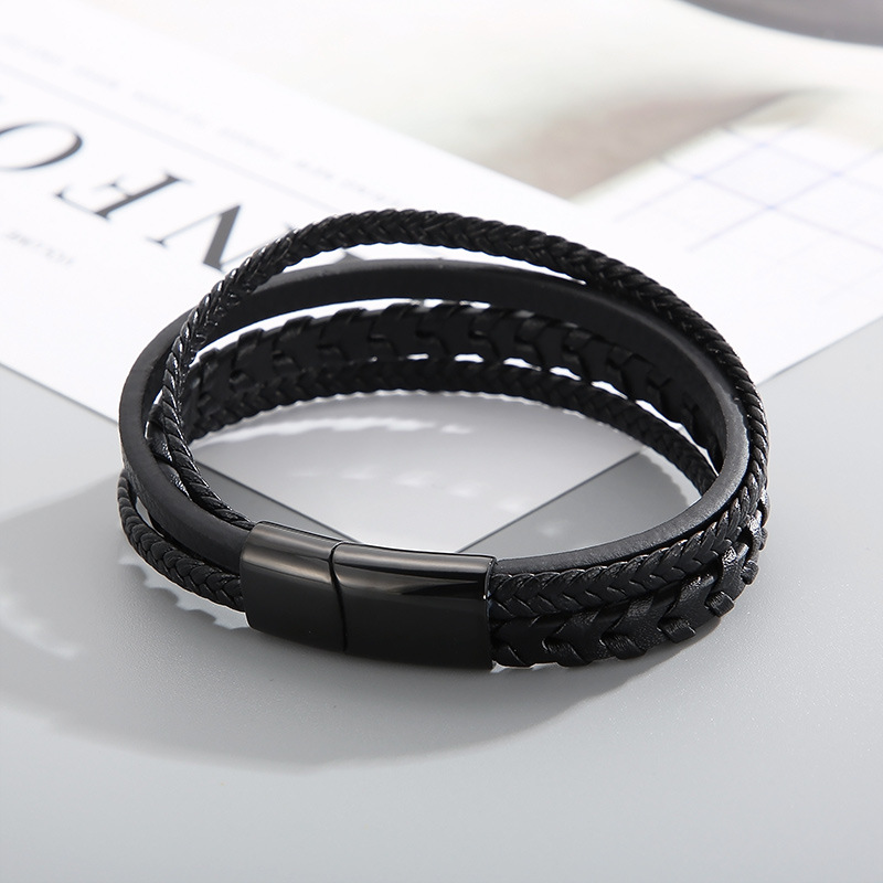 Classic Style Commute Solid Color Pu Leather Braid Men's Bangle display picture 8