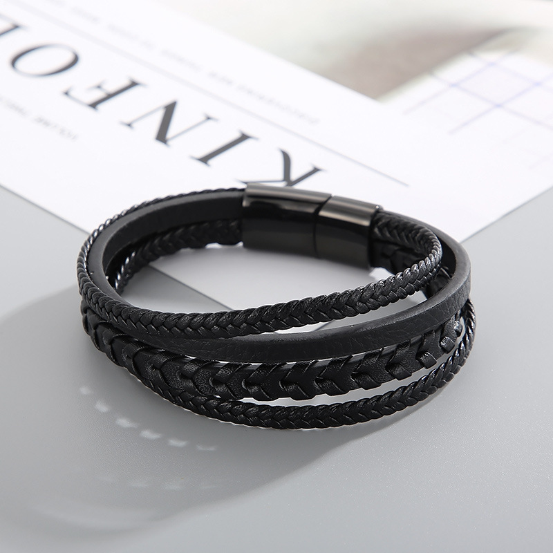 Classic Style Commute Solid Color Pu Leather Braid Men's Bangle display picture 9