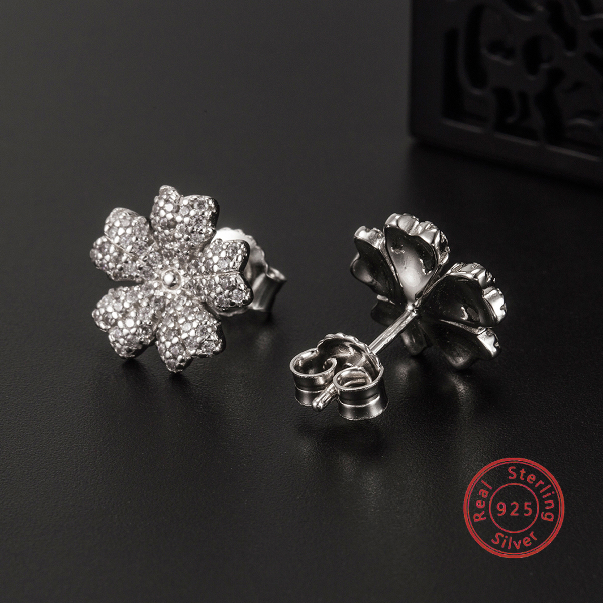 1 Pair Ig Style Vintage Style Star Flower Plating Inlay Sterling Silver Zircon White Gold Plated Rhodium Plated Ear Studs display picture 1