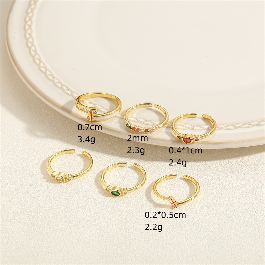 Rétro Style Simple Géométrique Le Cuivre Placage Incruster Zircon Plaqué Or 14k Anneau Ouvert display picture 4