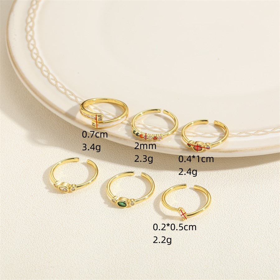 Retro Simple Style Geometric Copper Plating Inlay Zircon 14k Gold Plated Open Rings display picture 4
