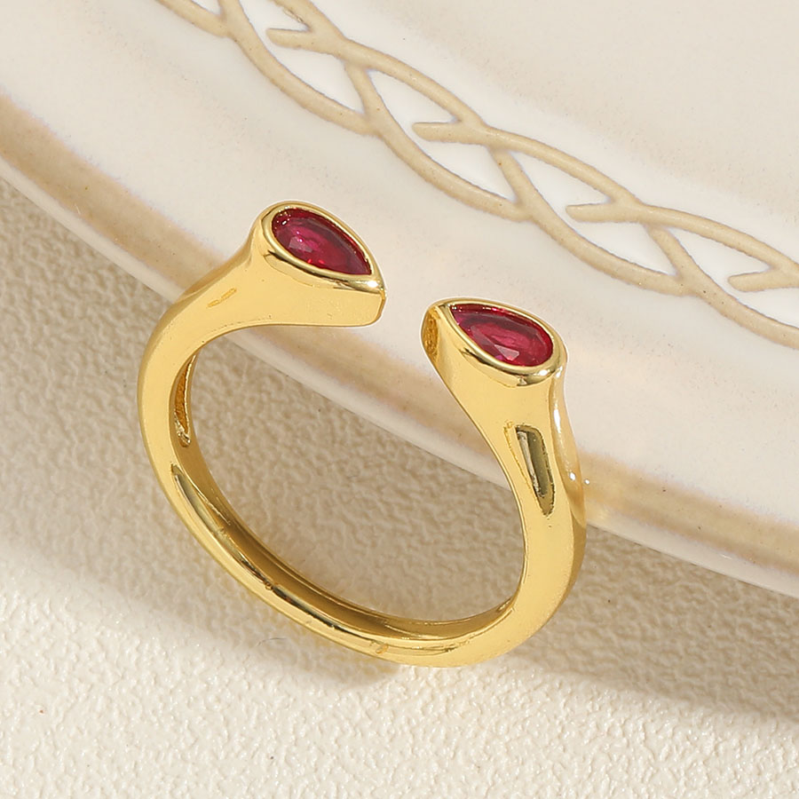 Elegant Simple Style Water Droplets Copper Plating Inlay Zircon 14k Gold Plated Open Rings display picture 3