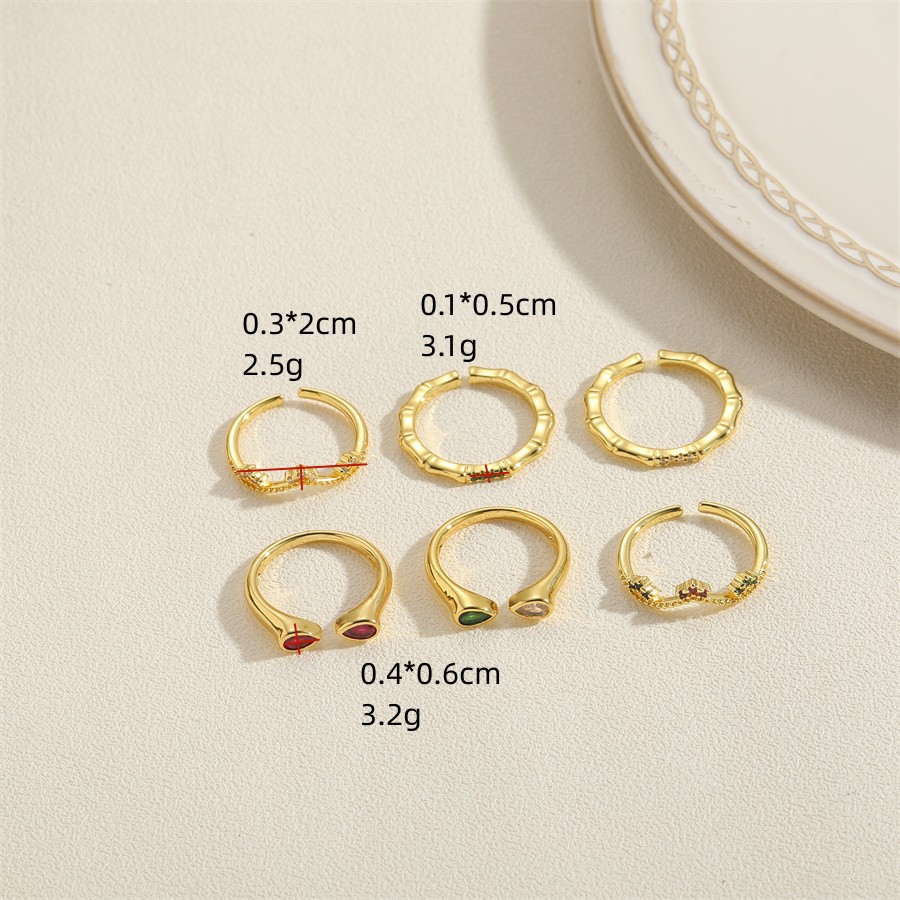 Élégant Style Simple Les Gouttelettes D'eau Le Cuivre Placage Incruster Zircon Plaqué Or 14k Anneau Ouvert display picture 7