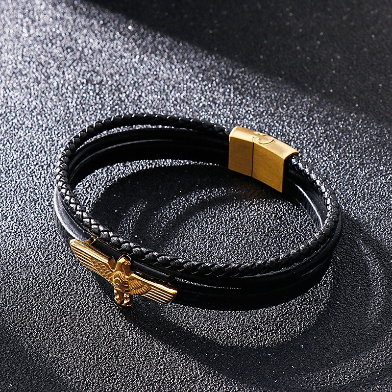 Simple Style Eagle Leather Titanium Steel Plating 18K Gold Plated Men's Bangle display picture 1