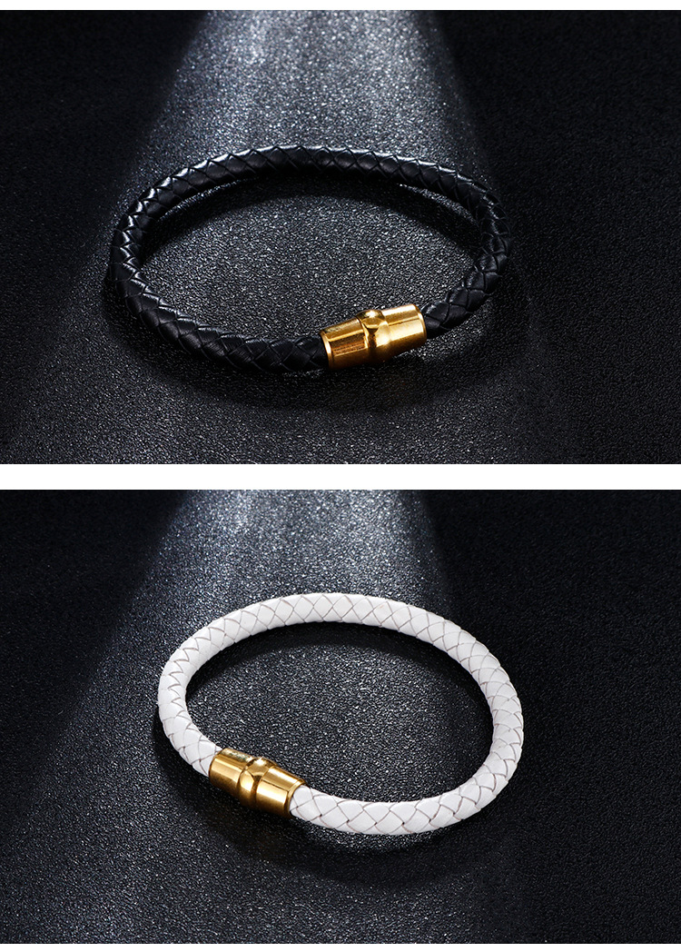 Simple Style Geometric Pu Leather Titanium Steel Plating 18K Gold Plated Men's Bracelets display picture 1