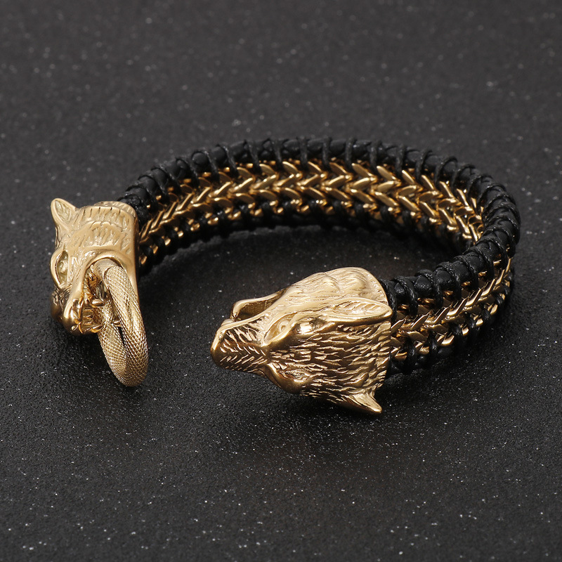 Hip-Hop Rock Punk Wolf Titanium Steel Plating 18K Gold Plated Men's Bracelets display picture 2