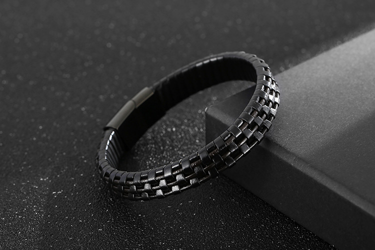 Hip-Hop Retro Solid Color Pu Leather Braid Men's Bangle display picture 3