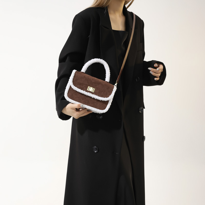امرأة سويدي اللون الصامد الأساسي النمط الكلاسيكي ملابس الشارع خيوط الخياطة مربع غطاء الوجه حقيبة يد حقيبة ظهر قابلة للطي display picture 3