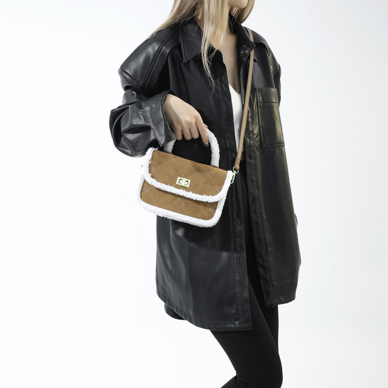 امرأة سويدي اللون الصامد الأساسي النمط الكلاسيكي ملابس الشارع خيوط الخياطة مربع غطاء الوجه حقيبة يد حقيبة ظهر قابلة للطي display picture 1