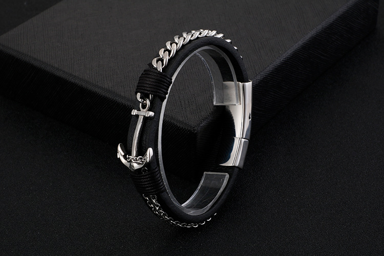 Hip-hop Retro Color Block Pu Leather Titanium Steel Braid Men's Bracelets display picture 1