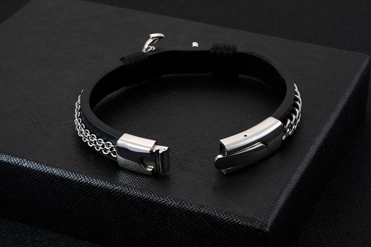 Hip-hop Retro Color Block Pu Leather Titanium Steel Braid Men's Bracelets display picture 3