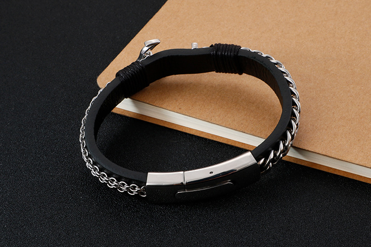 Hip-hop Retro Color Block Pu Leather Titanium Steel Braid Men's Bracelets display picture 4