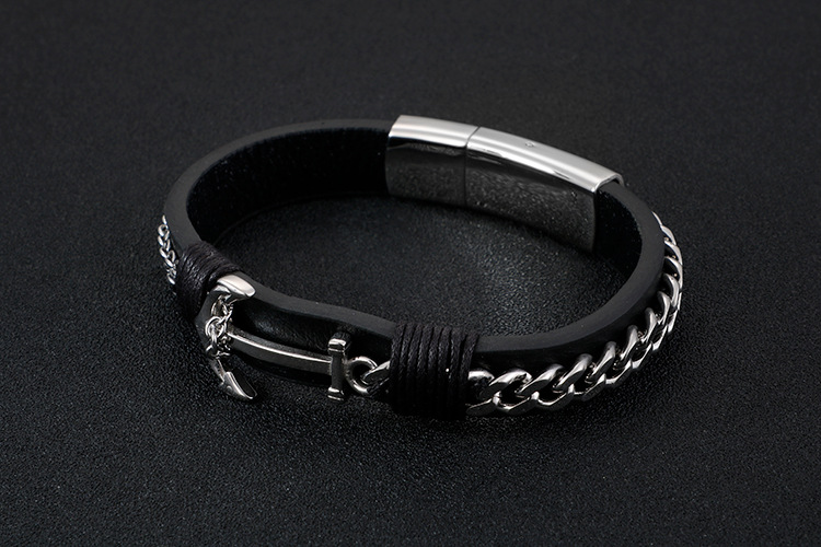 Hip-hop Retro Color Block Pu Leather Titanium Steel Braid Men's Bracelets display picture 5