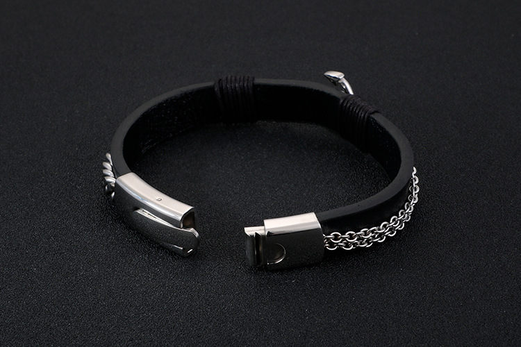 Hip-hop Retro Color Block Pu Leather Titanium Steel Braid Men's Bracelets display picture 6