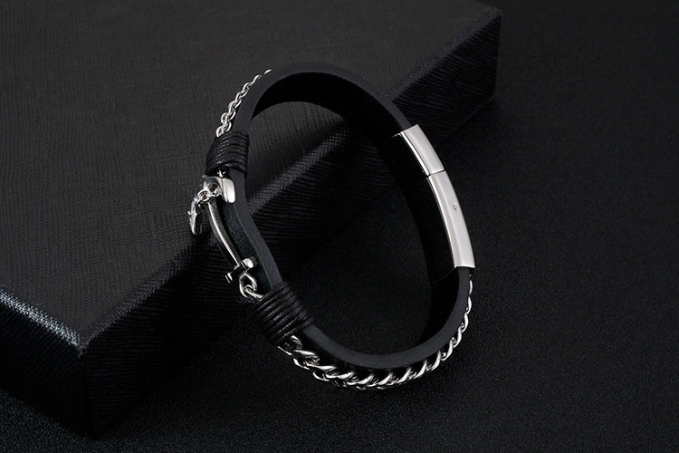 Hip-hop Retro Color Block Pu Leather Titanium Steel Braid Men's Bracelets display picture 7