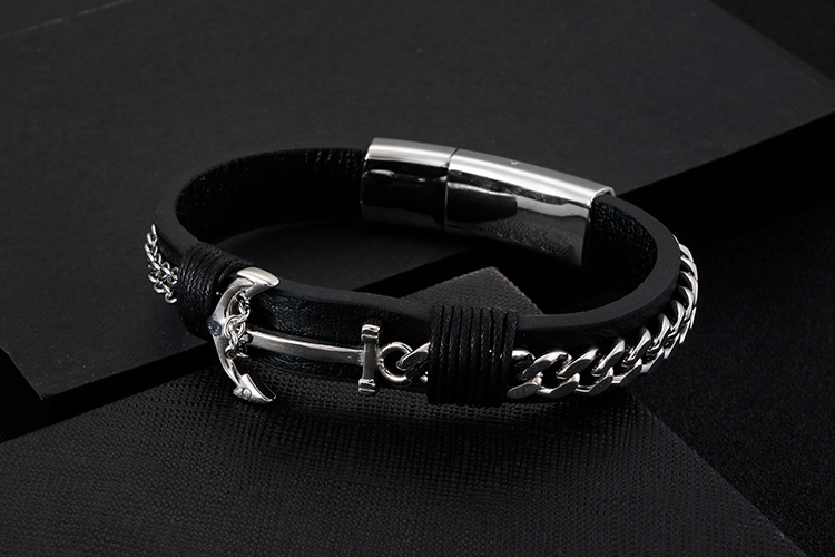 Hip Hop Rétro Bloc De Couleur Faux Cuir Acier Au Titane Tresser Hommes Bracelets display picture 8