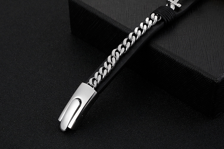 Hip-hop Retro Color Block Pu Leather Titanium Steel Braid Men's Bracelets display picture 9