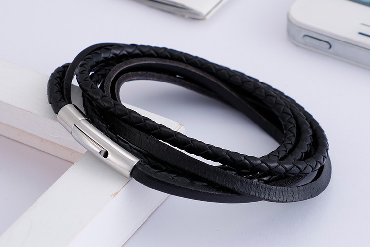 Hip-hop Retro Color Block Stainless Steel Pu Leather Braid Men's Bangle display picture 1