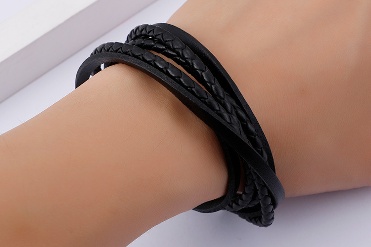 Hip-hop Retro Color Block Stainless Steel Pu Leather Braid Men's Bangle display picture 3