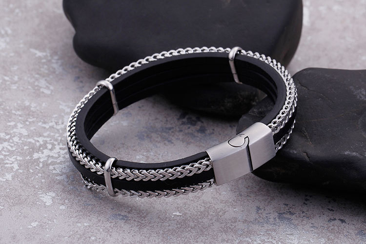 Hip-Hop Retro Color Block Stainless Steel Pu Leather Plating Chain 18K Gold Plated Men's Bangle display picture 1