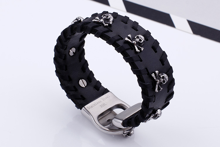 Hip Hop Retro Cráneo Cuero Sintético Acero Titanio Hombres Brazalete display picture 3