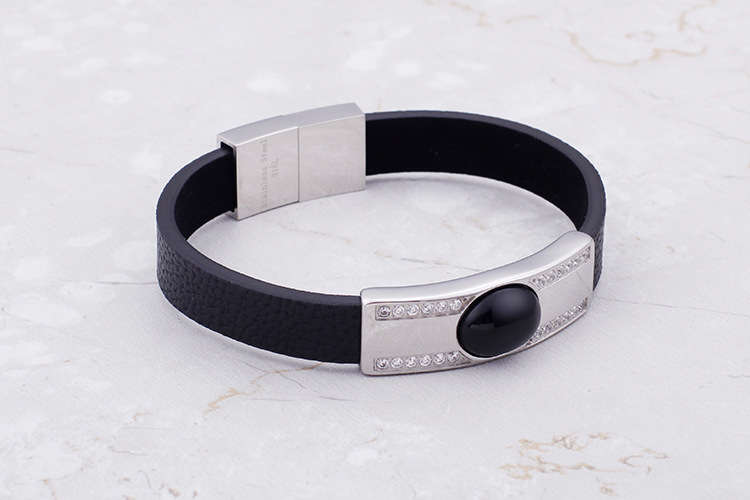 Hip-hop Retro Color Block Pu Leather Titanium Steel Men's Bangle display picture 2