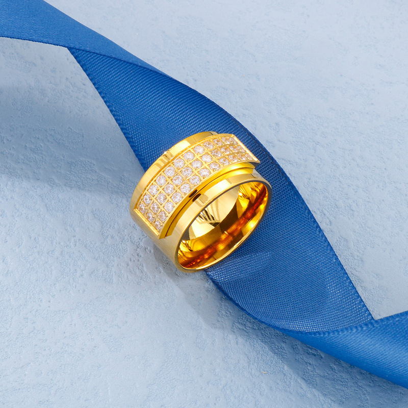 Rostfreier Stahl 18 Karat Vergoldet Einfacher Stil Pendeln Inlay Einfarbig Zirkon Ringe display picture 1