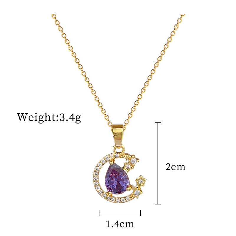 Wholesale Elegant Sweet Moon Titanium Steel Copper Inlay Artificial Gemstones Pendant Necklace display picture 2