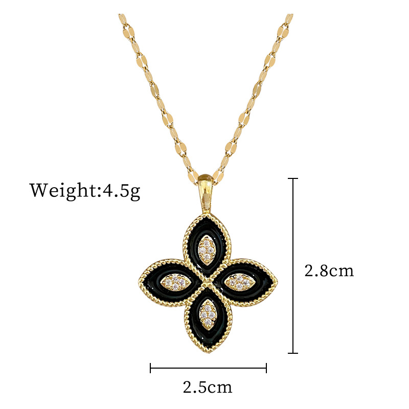 Simple Style Streetwear Commute Four Leaf Clover Titanium Steel Copper Inlay Artificial Gemstones Pendant Necklace display picture 1