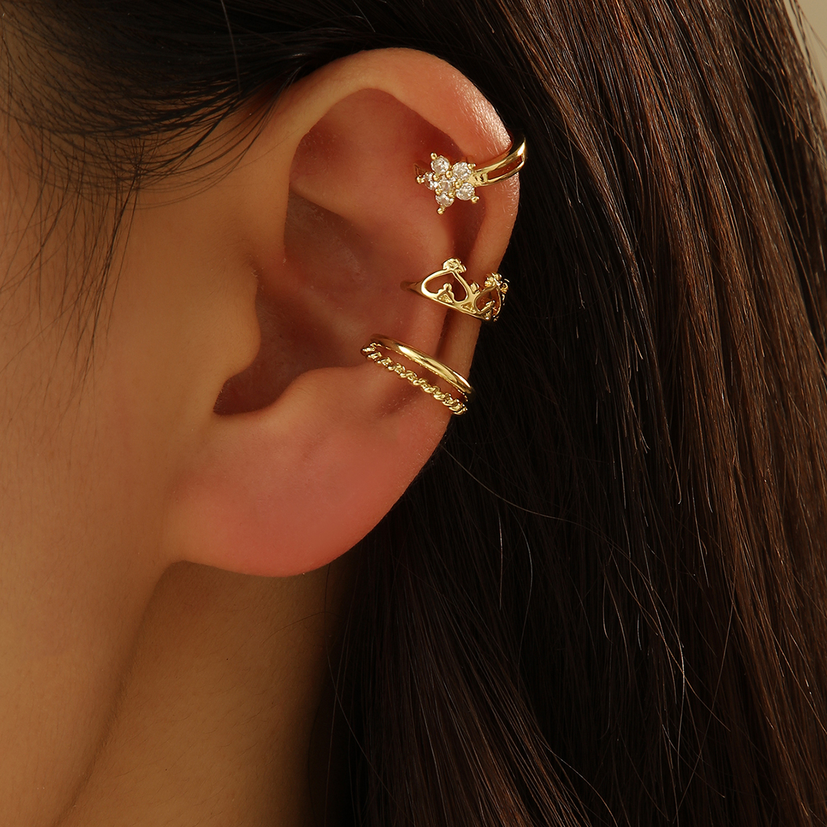 Elegant Lady Heart Shape Crown Copper Plating Inlay Zircon Gold Plated Ear Cuffs display picture 1