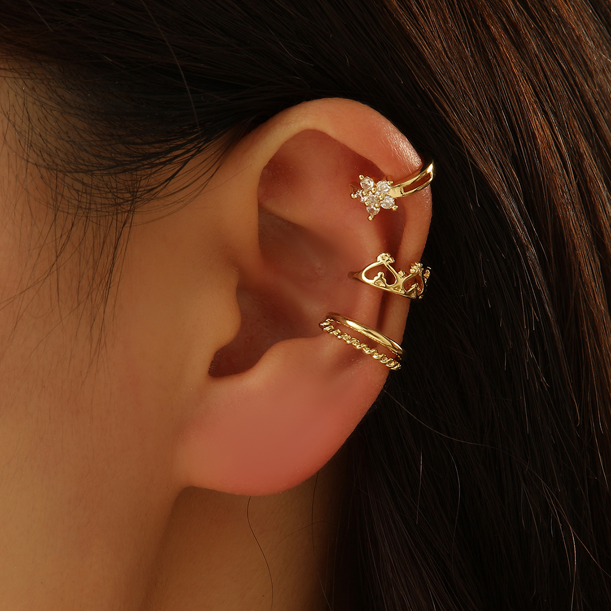 Elegant Lady Heart Shape Crown Copper Plating Inlay Zircon Gold Plated Ear Cuffs display picture 5