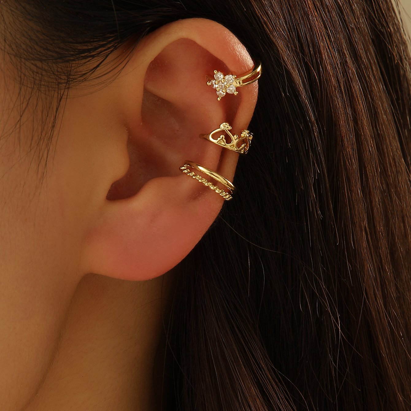 Elegant Lady Heart Shape Crown Copper Plating Inlay Zircon Gold Plated Ear Cuffs display picture 6