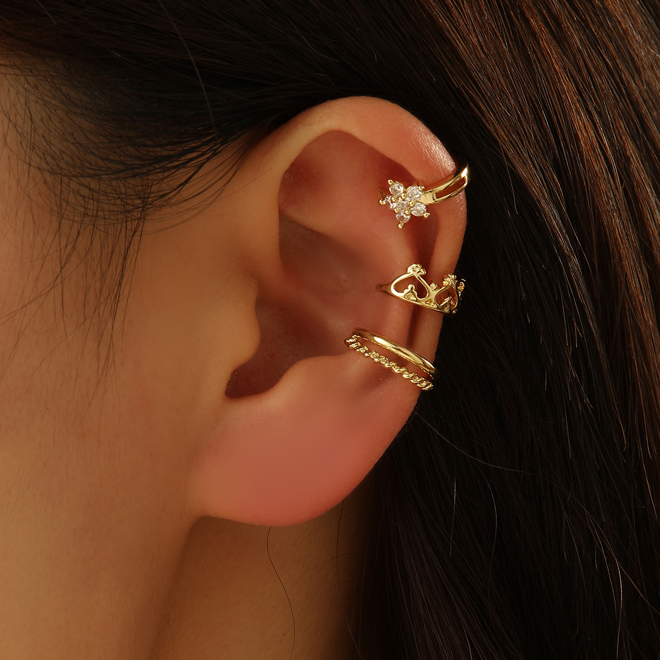Elegant Lady Heart Shape Crown Copper Plating Inlay Zircon Gold Plated Ear Cuffs display picture 8