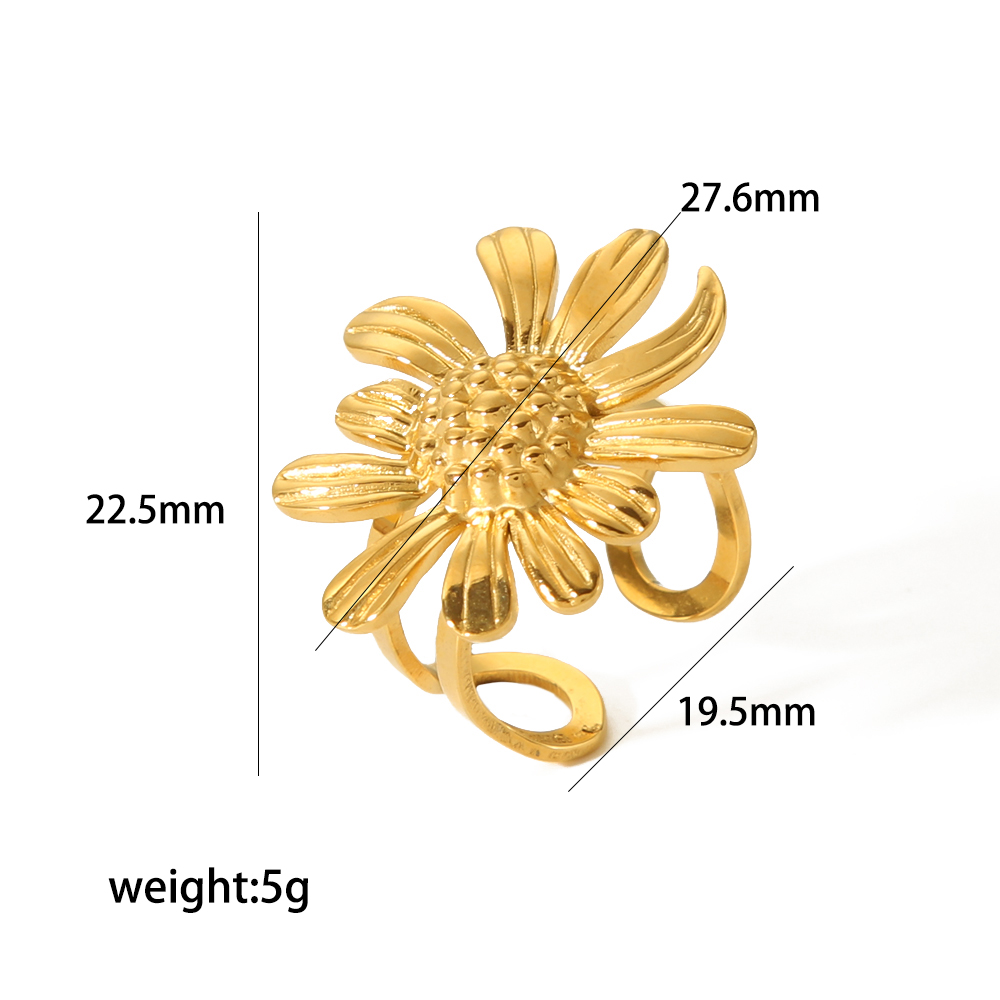 Stainless Steel 18K Gold Plated Casual Vacation Classic Style Chrysanthemum Daisy Polishing Plating Rings Necklace display picture 4
