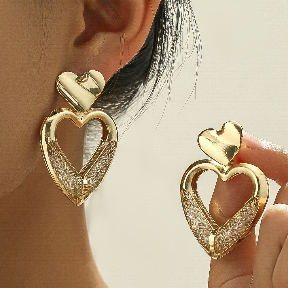 1 Pair Classic Style Heart Shape Plating Alloy Drop Earrings display picture 2