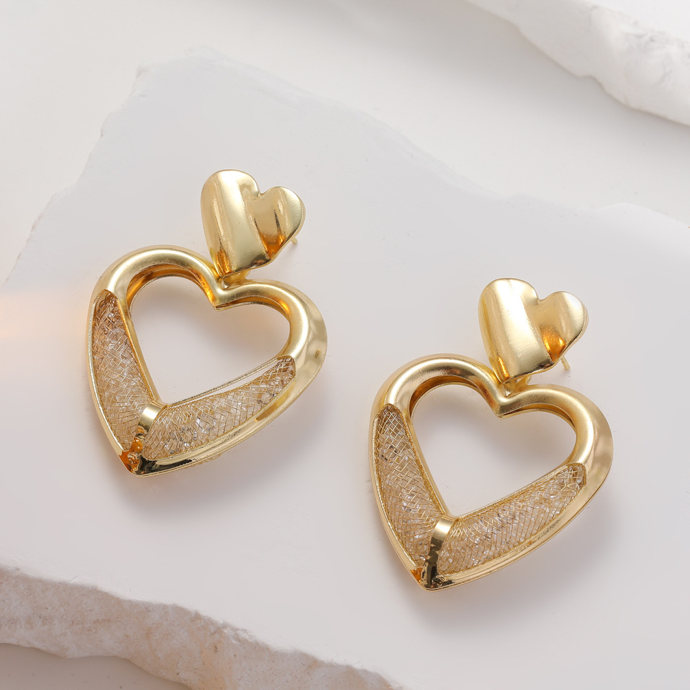 1 Pair Classic Style Heart Shape Plating Alloy Drop Earrings display picture 3