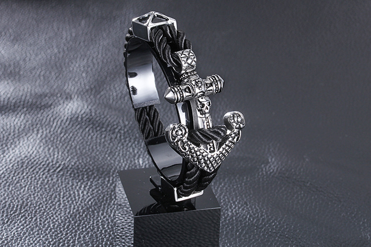 Hip-hop Retro Anchor Stainless Steel Pu Leather Braid Men's Bracelets display picture 1
