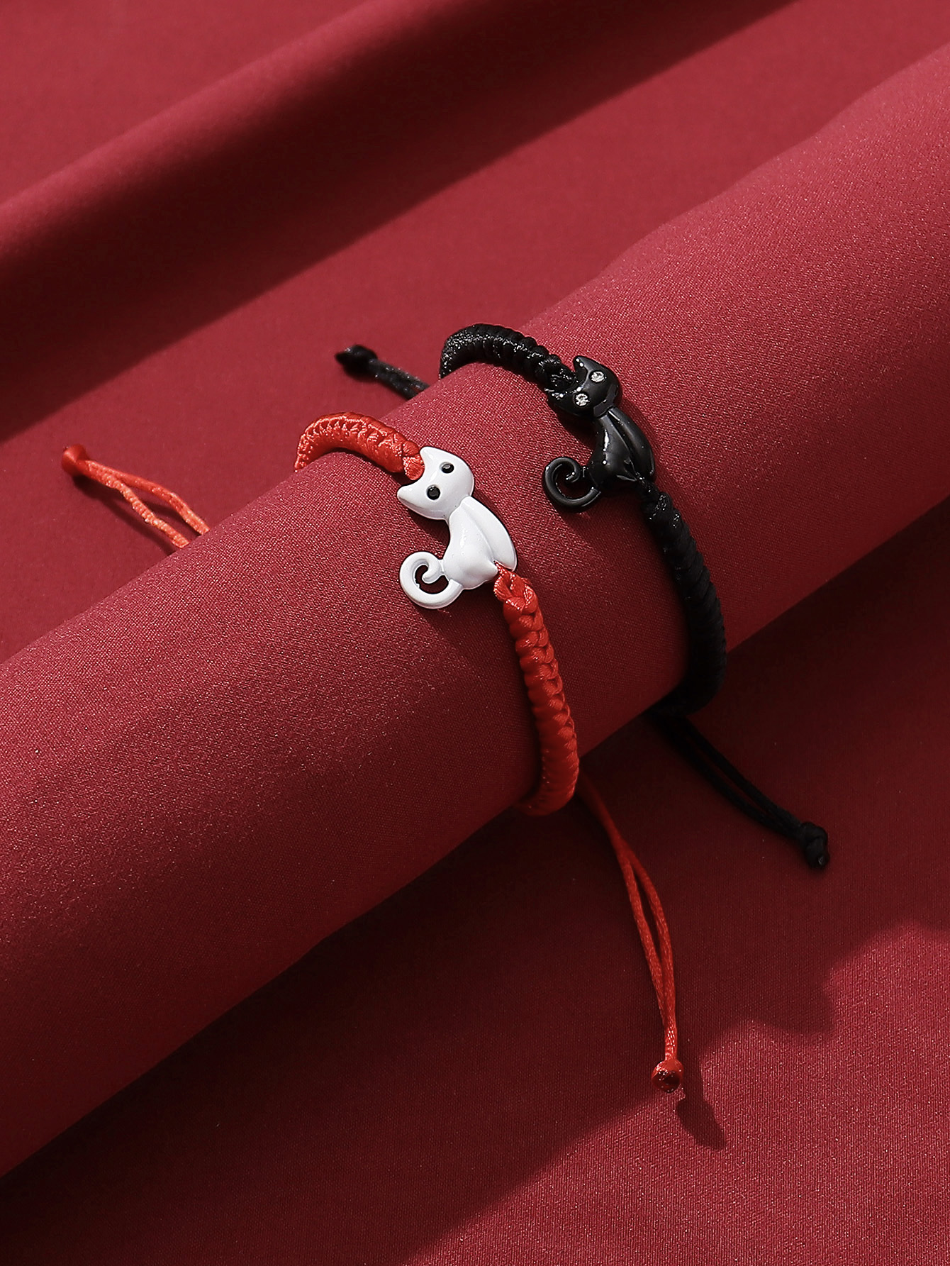 Cute Streetwear Cat Synthetic Resin Alloy Valentine's Day Couple Drawstring Bracelets display picture 5