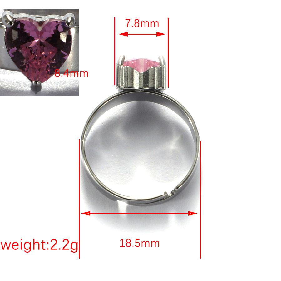 Stainless Steel None Sweet Simple Style Inlay Heart Shape Zircon Open Rings display picture 1
