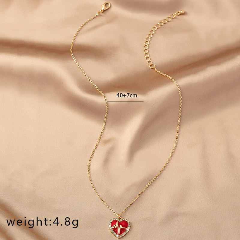 Dulce Estilo Coreano Electrocardiograma Forma De Corazón Alas Diamantes De Imitación Perla Aleación Venta Al Por Mayor Collar Colgante display picture 18