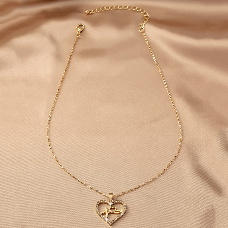 Sweet Korean Style Electrocardiogram Heart Shape Wings Rhinestones Pearl Alloy Wholesale Pendant Necklace display picture 12
